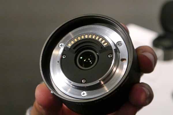 Close-up of Nikon 1 AW1 camera lens mount.