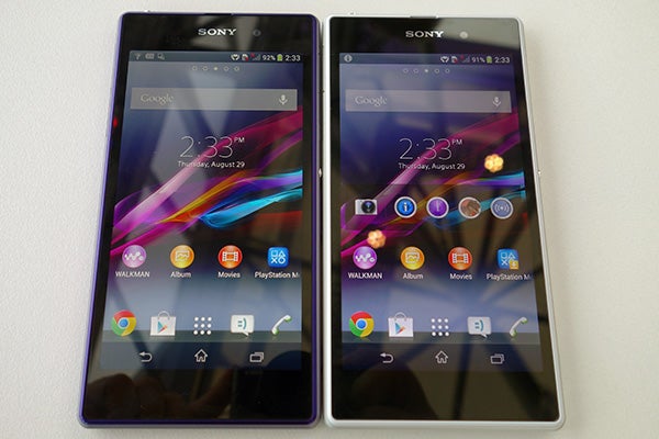 Sony Xperia Z1 smartphones displayed side by side.