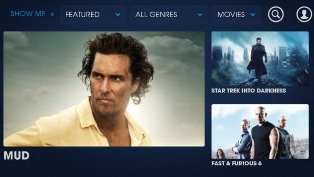 Screenshot of a movie streaming interface with selections.