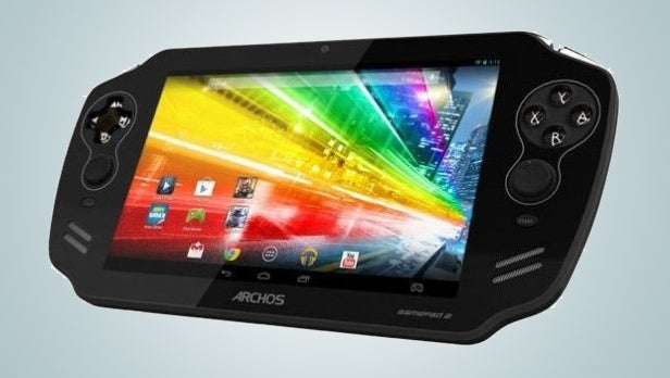 Archos GamePad 2 handheld gaming device with screen display.