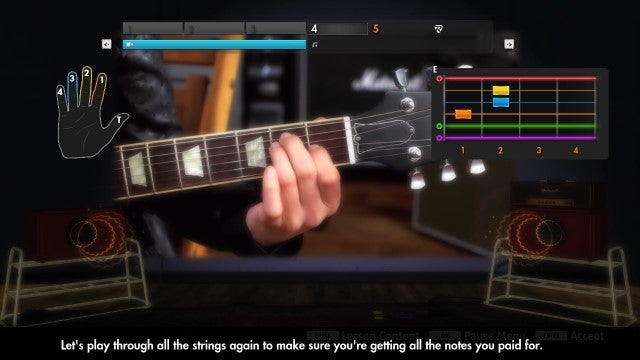 Screenshot of Rocksmith 2014 gameplay teaching guitar chords