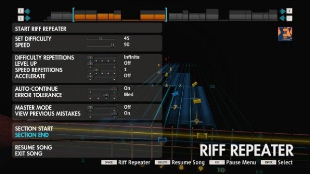 Rocksmith 2014 Riff Repeater game interface screenshot.