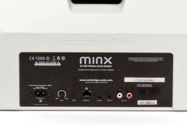 Cambridge Audio Minx Air 200 system rear panel with connections.