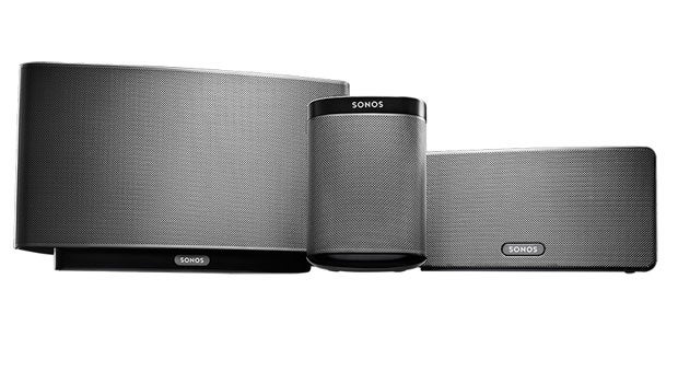 Sonos Play:1 and other models in gray color.