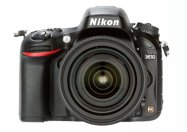Nikon D610 DSLR camera with lens facing forward.