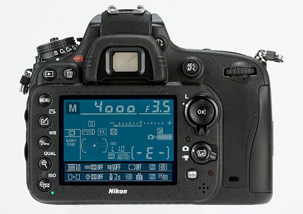 Nikon D610 DSLR camera back view showing LCD screen and buttons.