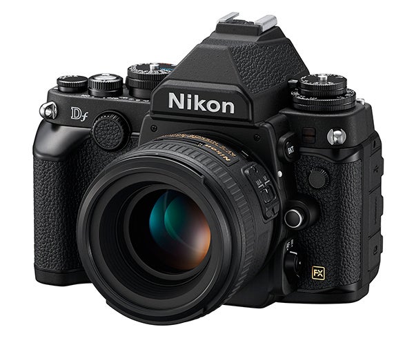 Nikon Df DSLR camera with lens on white background.