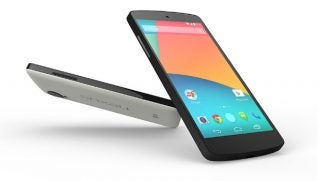 Google Nexus 5 smartphone on white background.