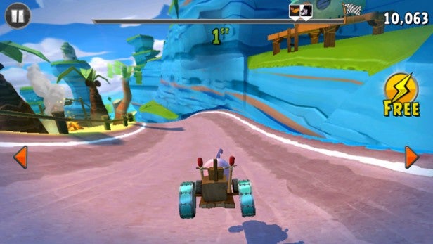 Screenshot of Angry Birds Go racing game with kart on track.