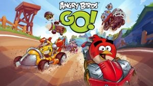 Angry Birds characters racing in go-karts for Angry Birds Go.