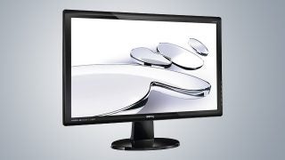 BenQ GL2450 monitor displaying abstract silver shapes on screen.