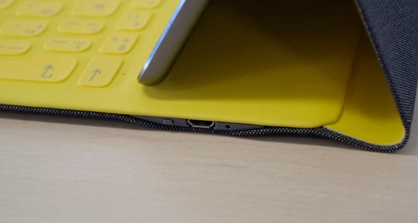 Logitech FabricSkin Keyboard with iPad Air in yellow case