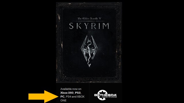 Skyrim for PS4 and Xbox One listing