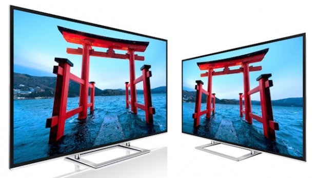 Toshiba 84L9363DBTwo televisions displaying the same vibrant image of a red torii gate.