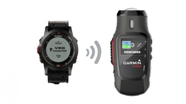 Garmin VIRB EliteGarmin watch and action camera demonstrating connectivity feature.