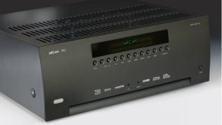 Arcam AVR450 AV receiver close-up on display and inputs.