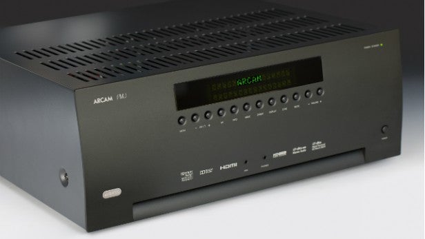 Arcam AVR450Arcam FMJ AV receiver front view showing display and input buttons.