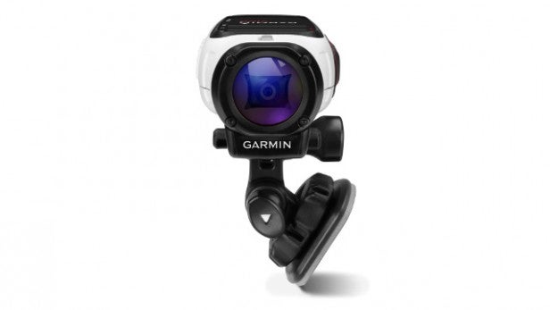 Garmin VIRB EliteGarmin action camera with suction mount on white background.