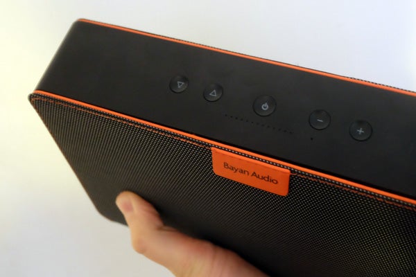 Soundbook X3 4Hand holding a Bayan Audio Soundbook X3 portable speaker.