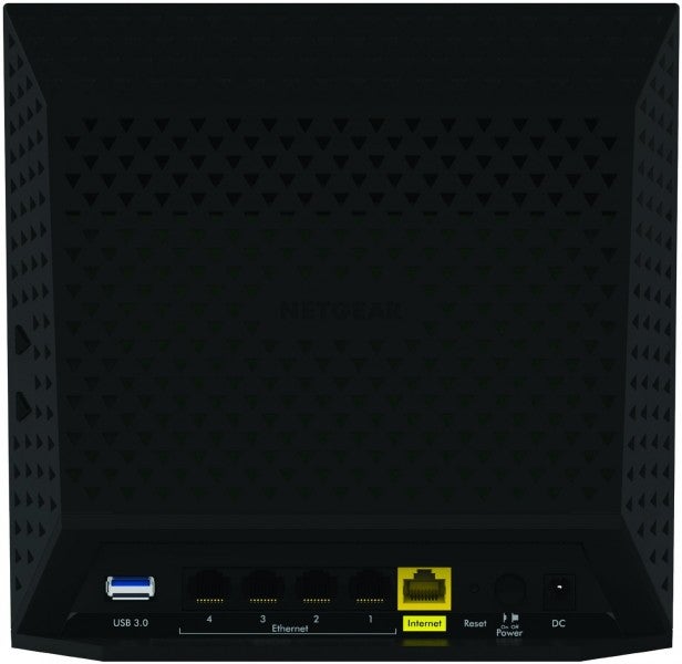 Netgear R6250 wireless router front view with ports.
