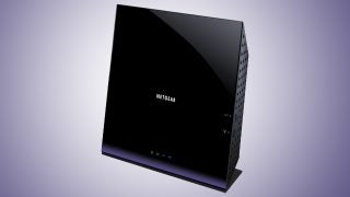 Netgear R6250 wireless router on purple background.