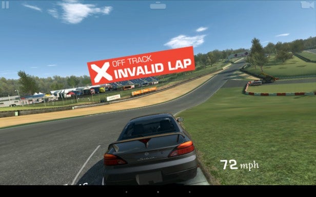 Screenshot of racing game with 'Invalid Lap' error message.