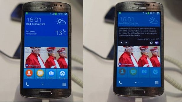 Samsung smartphones displaying Tizen OS interface.Samsung smartphone with Tizen OS showcasing screen with apps and a racing game.Samsung smartphone displaying Tizen OS interface.Samsung smartphone displaying Tizen OS interface on screen.Samsung smartphone displaying Android and Tizen operating systems.Samsung smartphone displaying a game and app menu.