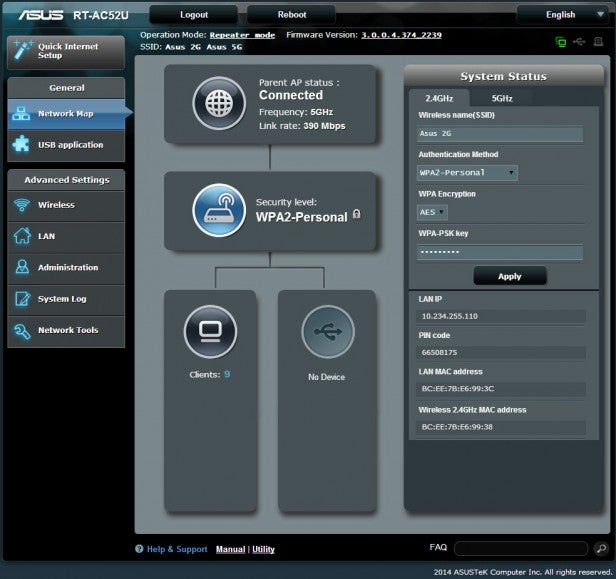 Screenshot of ASUS RT-AC52U router's user interface settings.