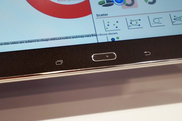 Close-up of Samsung Galaxy Tab Pro 12.2 home button and bezel.