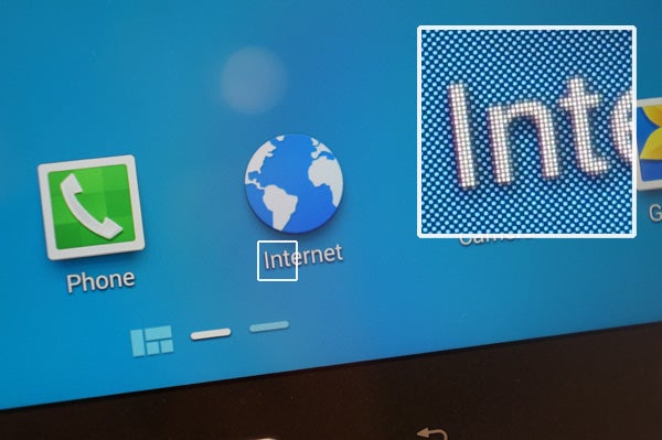 Close-up of Samsung Galaxy Tab Pro screen displaying apps.