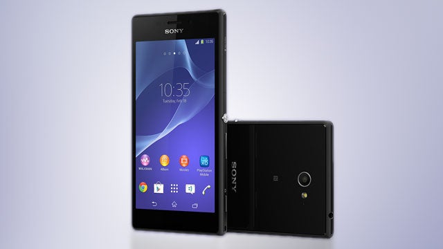Sony Xperia M2 smartphone displayed from front and back.