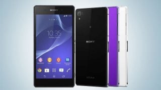 Sony Xperia Z2 smartphone in various colors displayed.