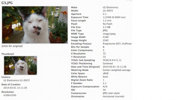 LG G3 cat photo EXIF data
