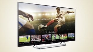 Sony Smart TV displaying colorful football game scene.