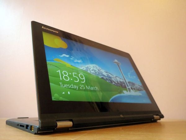 Lenovo IdeaPad Yoga 2 11 laptop in tent mode.