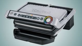 Tefal OptiGrill electric countertop grill closed view.