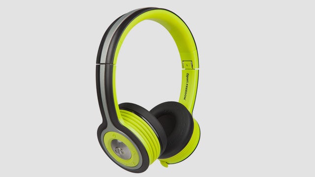 Monster iSport Freedom wireless headphones with yellow accents.