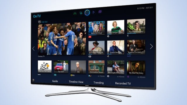 Samsung UE32H6200 Smart TV displaying colorful on-screen menu.