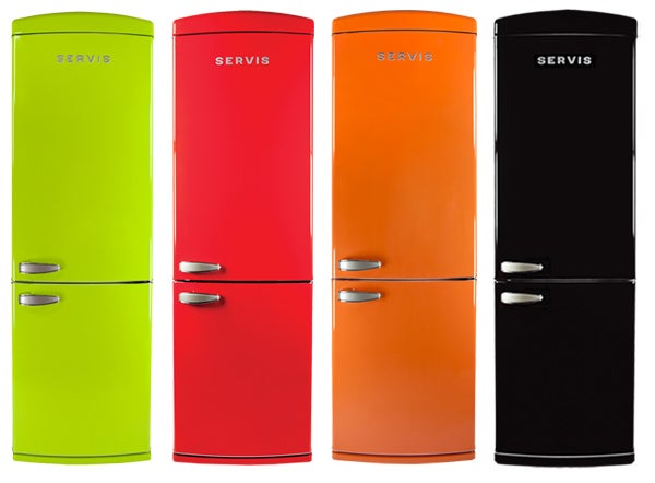 Servis C60185NF refrigerators in various colors.
