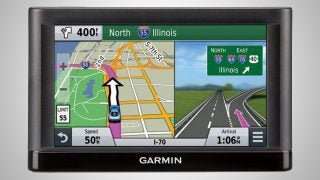 Garmin nuvi 65 LM GPS with map and driving screen.