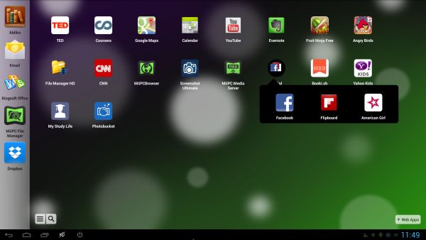 MiiPC user interface with various application icons displayed.