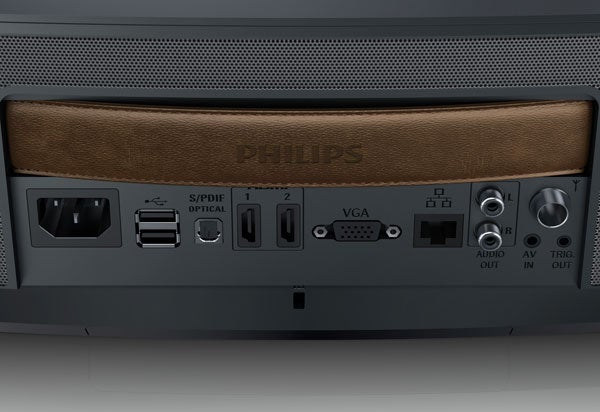 Close-up of Philips Screeneo projector's connectivity ports.