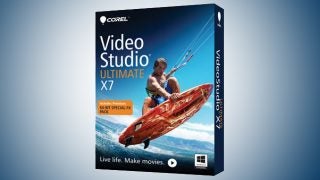 Corel VideoStudio Ultimate X7 software package on blue background.