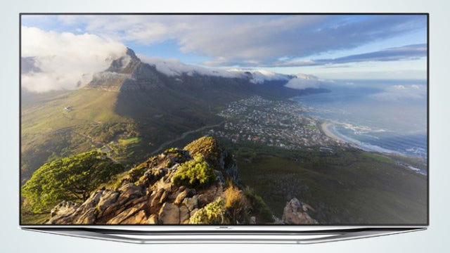 Samsung UE46H7000 displaying a high-definition mountain landscape scene.