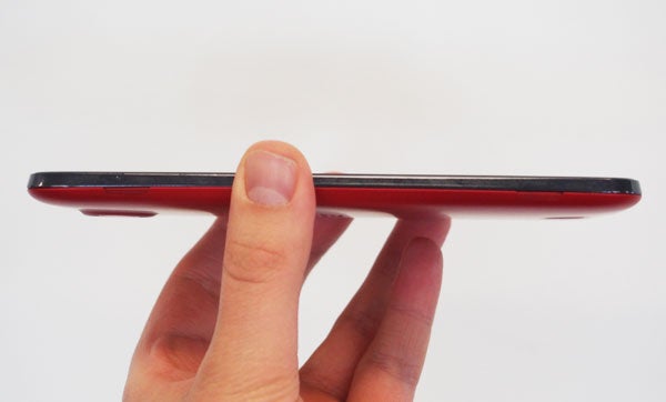 Side profile of Acer Liquid S2 smartphone held between fingers.