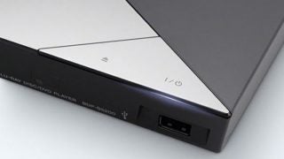 Close-up of Sony BDP-S5200 Blu-ray player corner view.