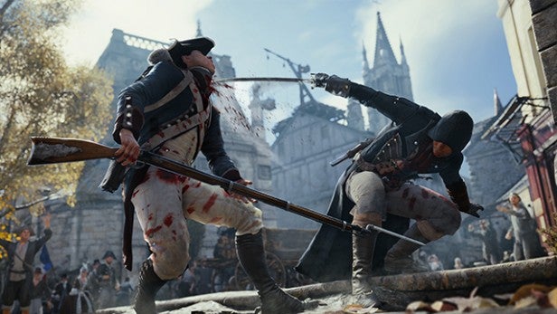 Assassin's Creed Unity characters in combat scene.