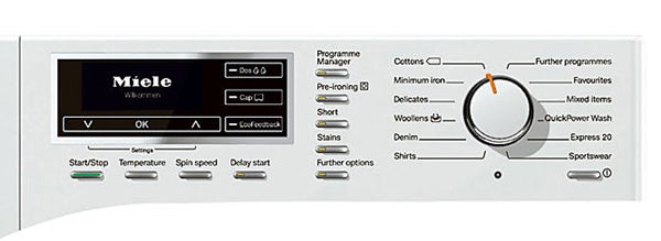 Miele WMR 560 WPS washing machine control panel.
