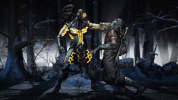 Mortal Kombat X gameplay showing two characters fighting.