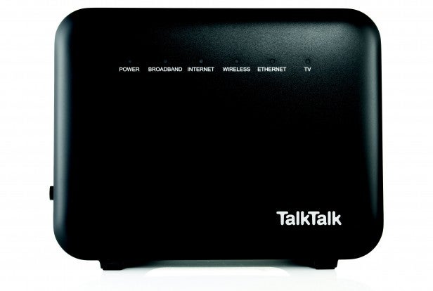 TalkTalk broadband router front view showing status indicator labels.